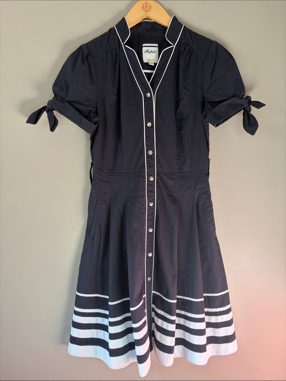 Scofield Shirt Dress Short Sleeve Nautical Sailor Retro White Contrast Piping